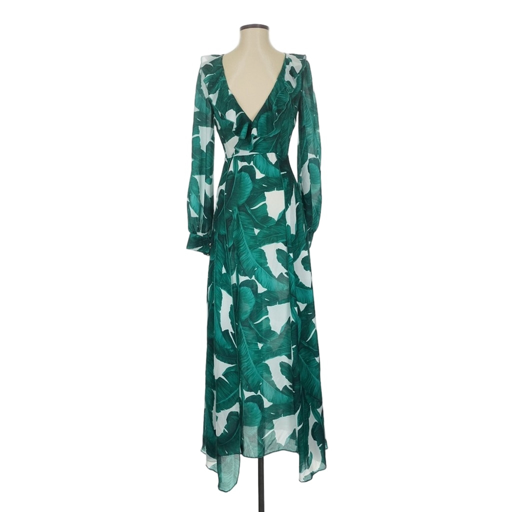 Miss Ord Elegant Green Leaf Print Maxi Dress - Picture 1 of 7